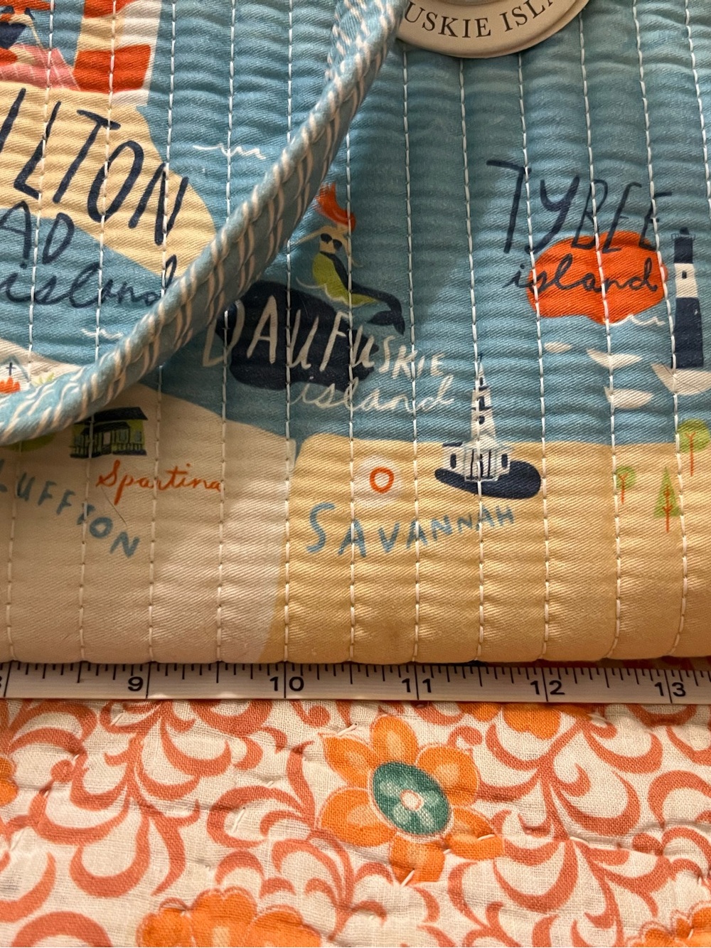 NWT Spartina 449 Sea Islands Quilted Zip Tote Bag Blue Map Coastal Beach 678124 - Picture 9 of 10